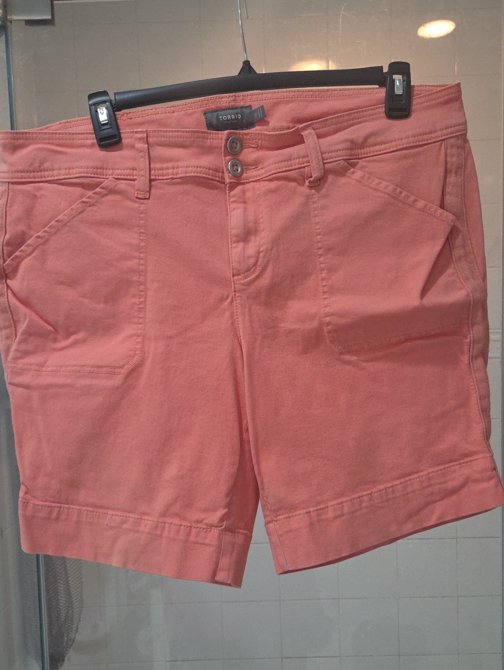 torrid Coral-Peach Stretch Utility Shorts